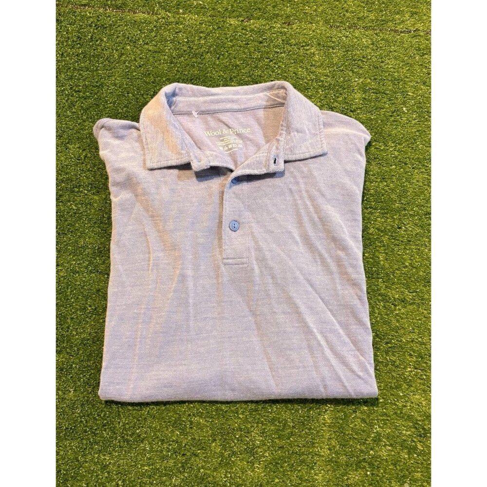 Wool & Prince polo mens large blue merino wool lightweight quick dry casual 34